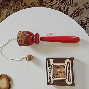 2 vintage 1970's children's games hand carved wooden ball catcher and labyrinth